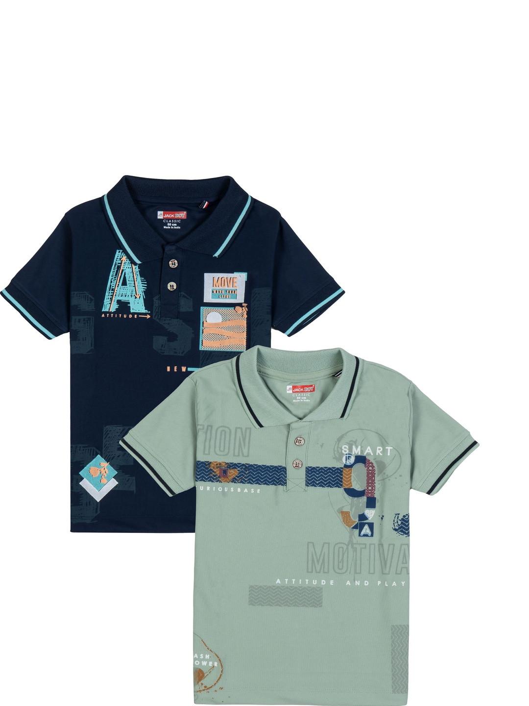 JACKBOY Boys Pack of 2 Printed Polyester Polo Collar Tshirts