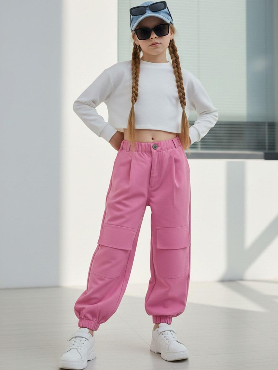 Cutiekins Girls Solid Mid-Rise Regular-Fit Cargo Pants