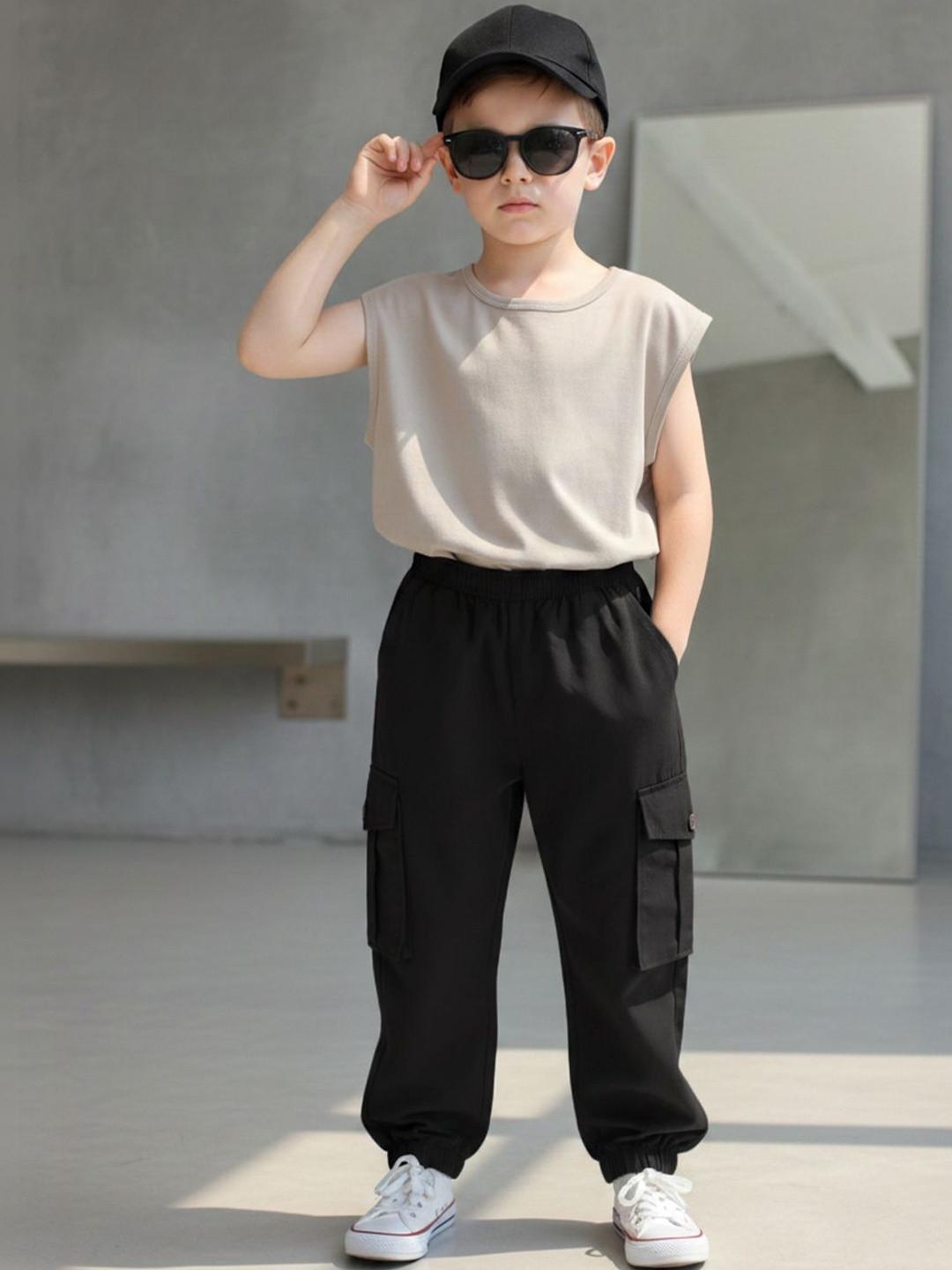Cutiekins Boys Solid Mid-Rise Regular-Fit Cargo Pants