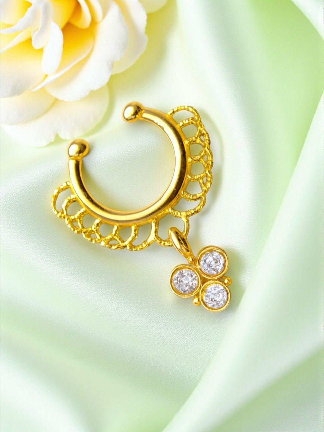 AccessHer Gold-Plated Artificial Stones and Beads Stud Nosepin
