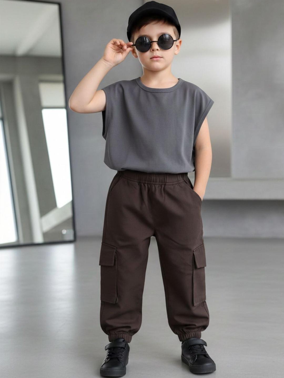 Cutiekins Boys Solid Mid-Rise Regular-Fit Cargo Pants