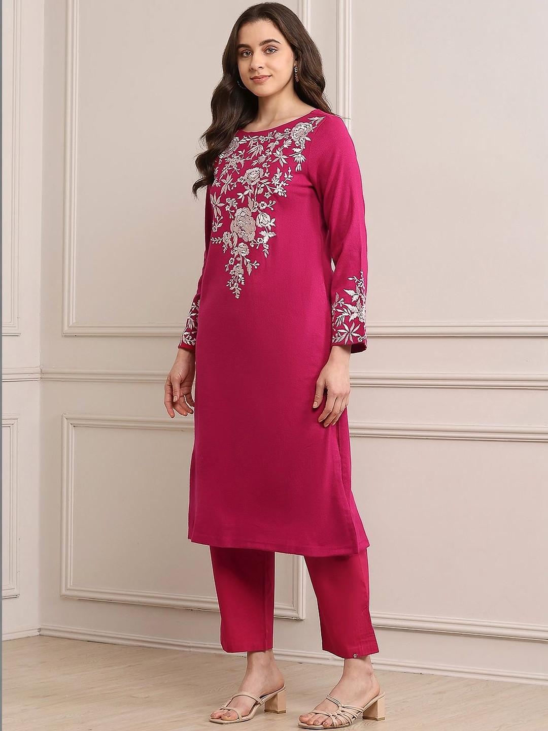 Biba Women Floral Embroidered Flared Sleeves Thread Work Kurta