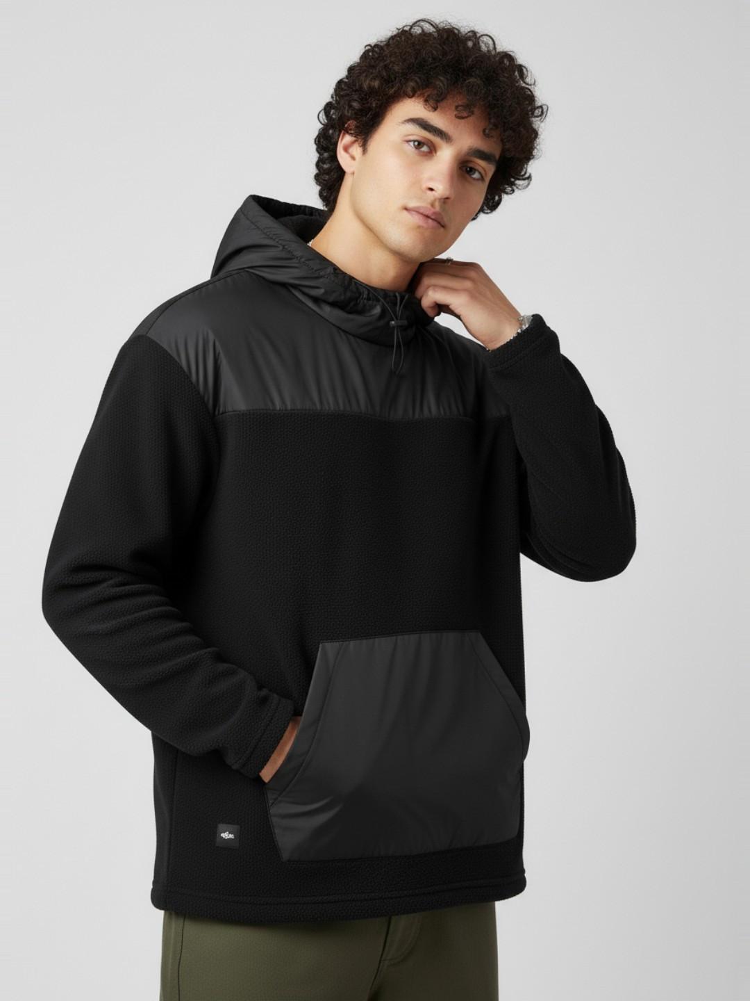 glitchez Colourblocked Hooded Fleece Relaxed Sweatshirt