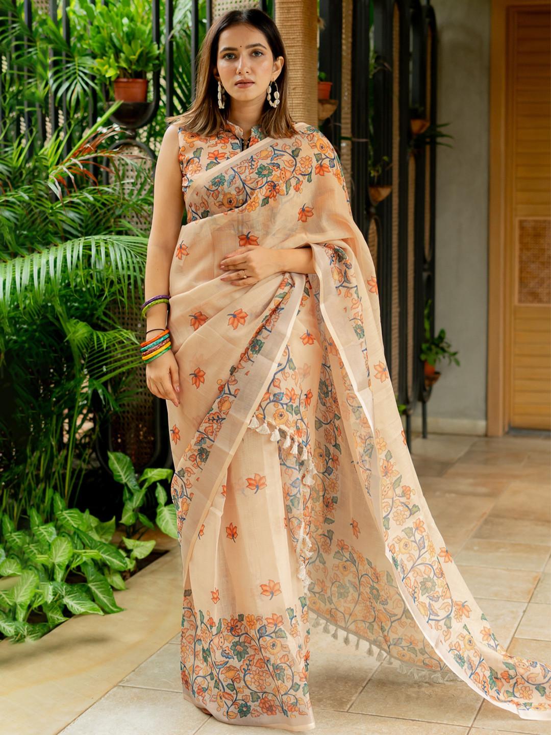 KALINI Floral Printed Muga Saree