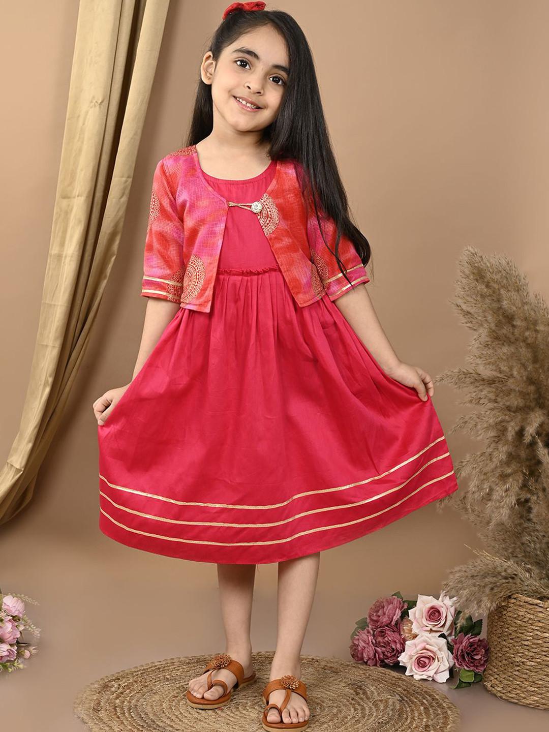 Sangria Girls Fit and Flare Ethnic Dress With Jacket