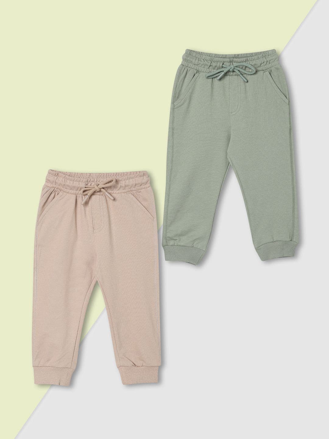 max Boys Pack Of 2 Pure Cotton Mid-Rise Joggers