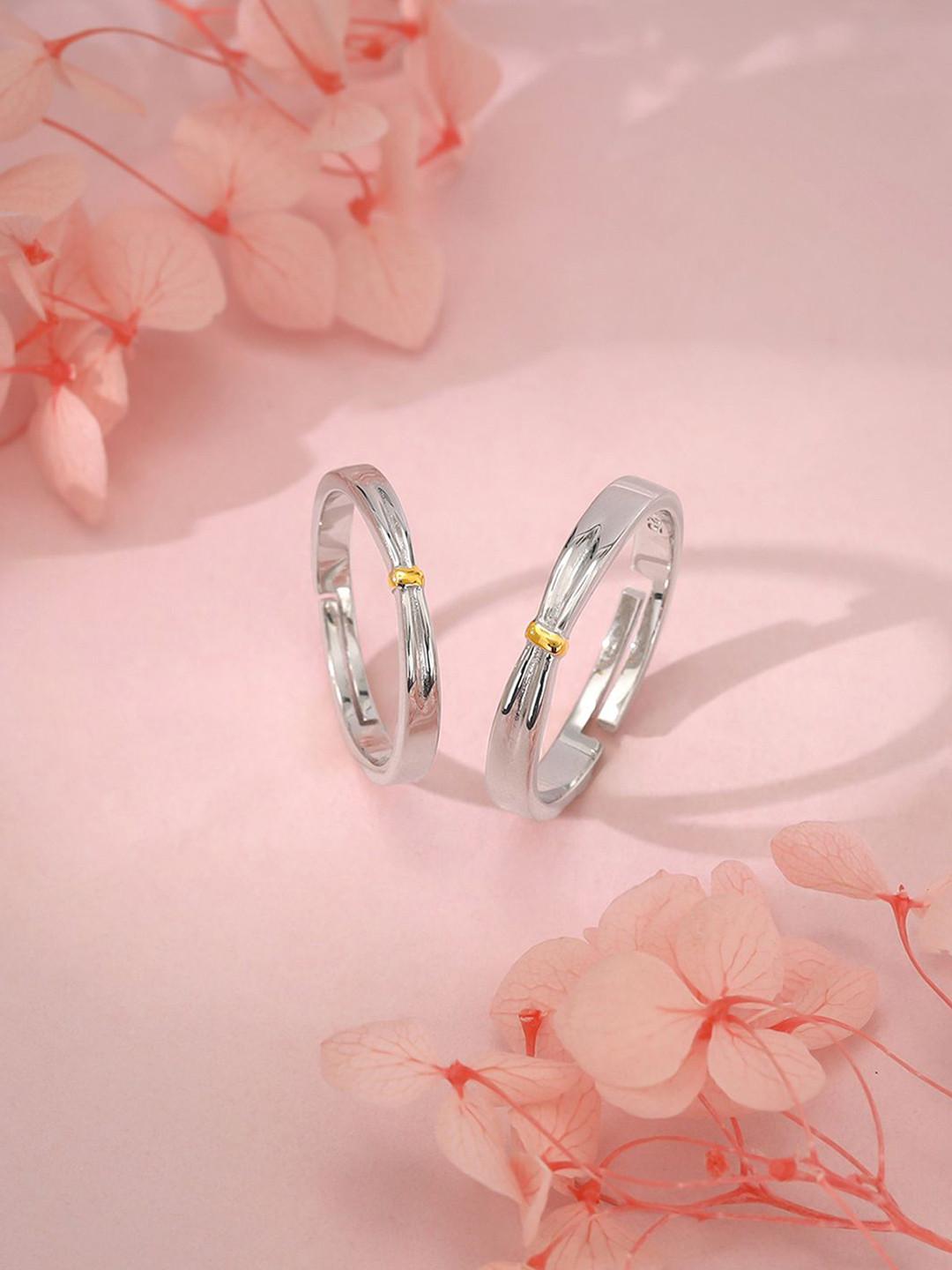 GIVA 925 Sterling Silver Set Of 2 Rhodium-Plated Twin Flame Adjustable Couple Band Rings