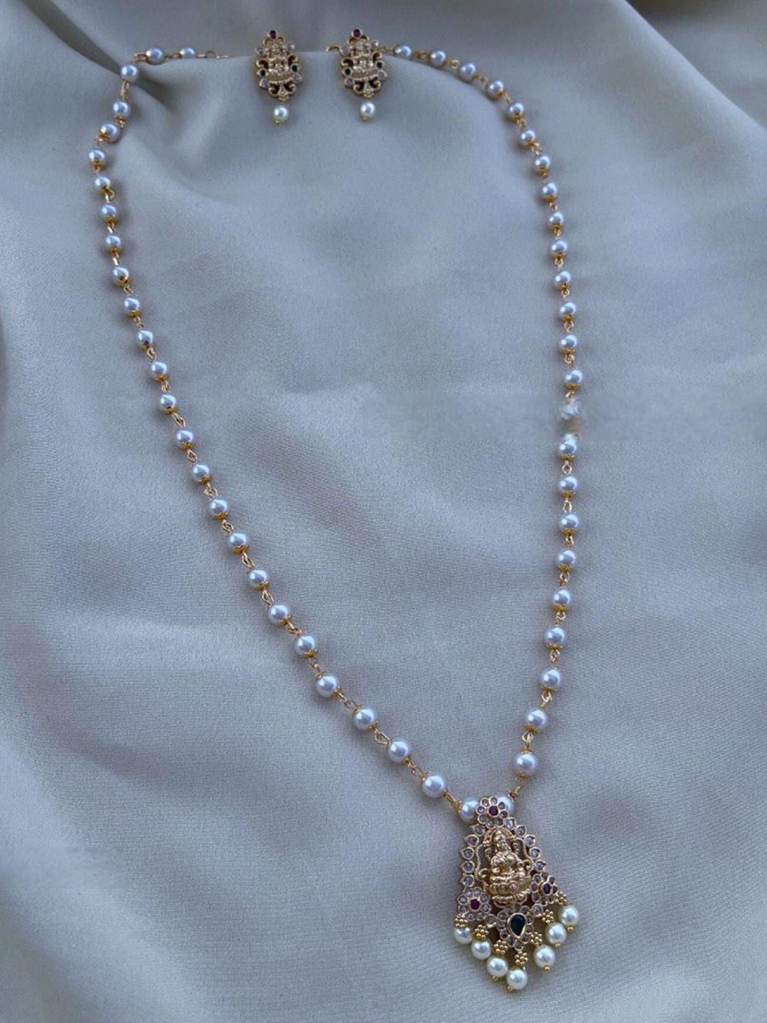 ROFARWORD Gold-Plated Cubic Zirconia Studded & Beaded Jewellery Set