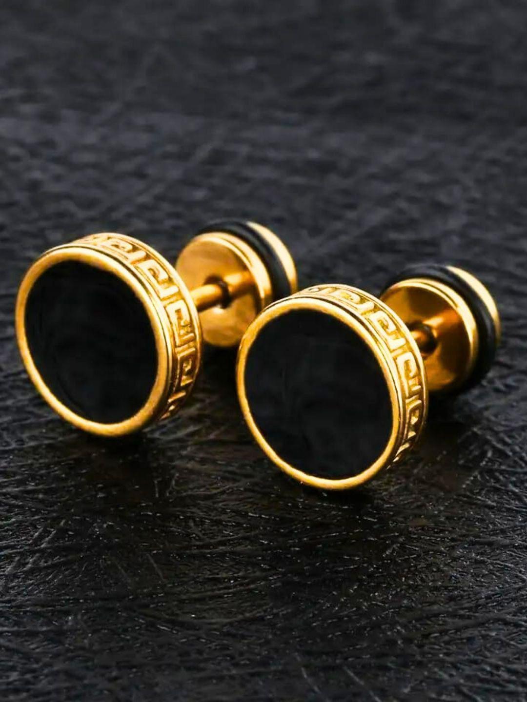 The Roadster Men Stainless Steel Gold Plated Circular Shaped Studs