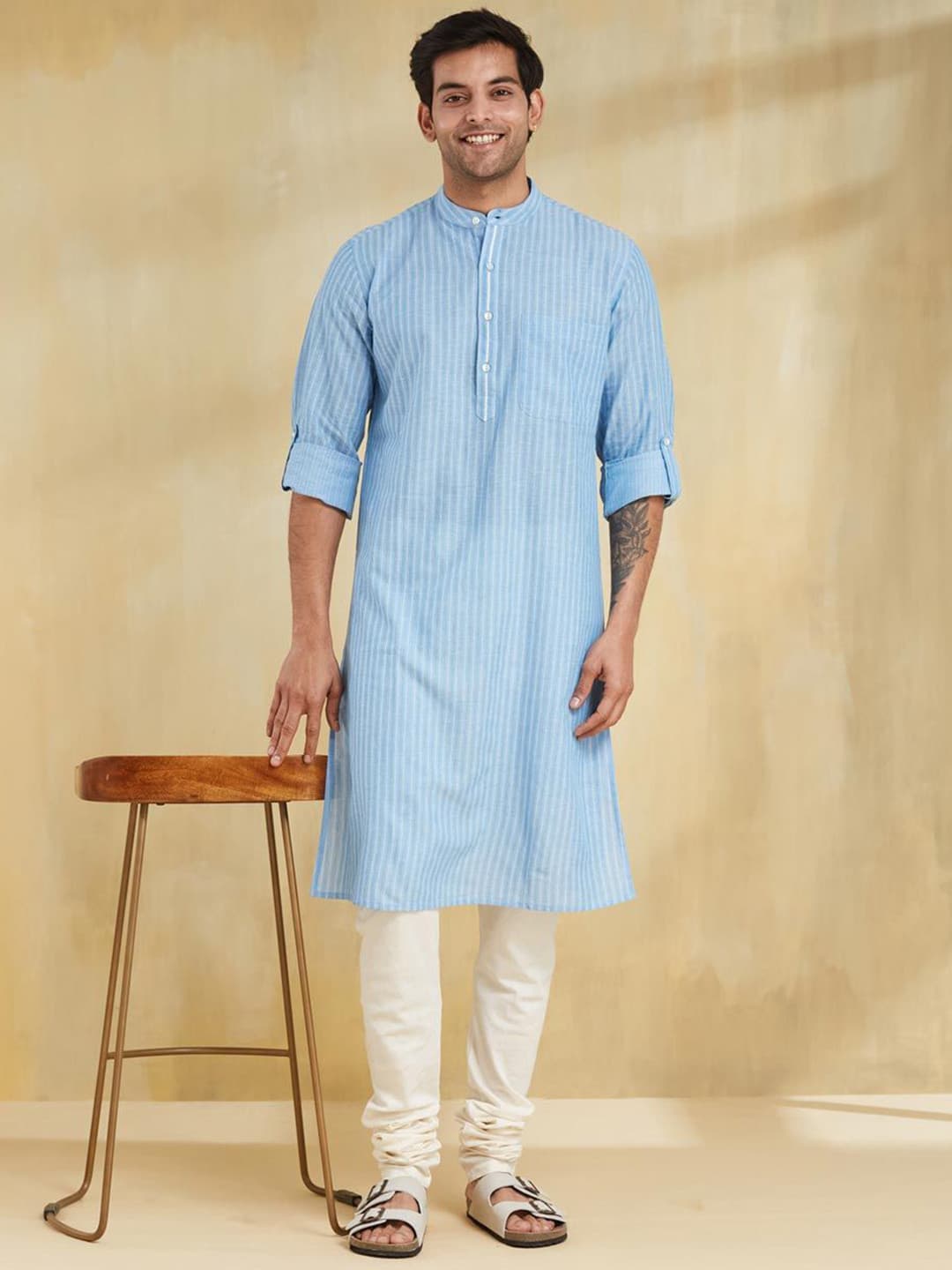 Fabindia DIVISIVE Embroidered Thread Work Mandarin Collar Straight Kurta