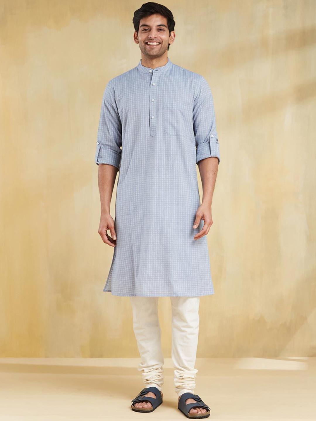 Fabindia Embroidered Cotton Mandarin Collar Straight Republic Day Republic Day Kurta