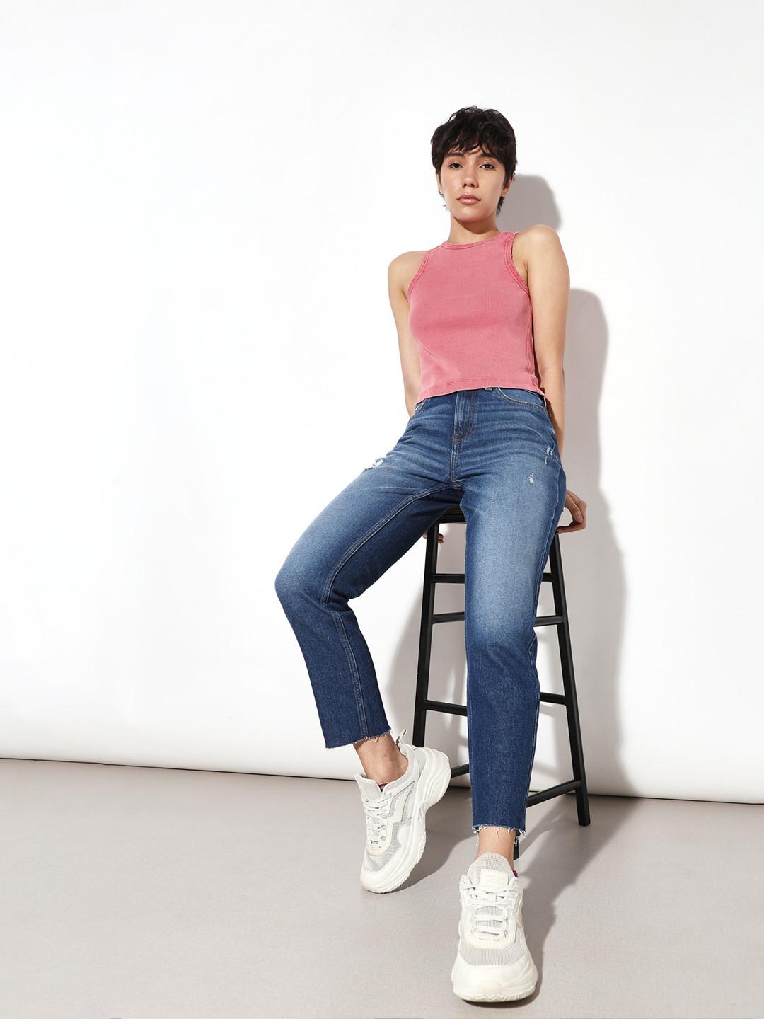 ONLY Women Slim Fit High-Rise Mildly Distressed Light Fade Stretchable Jeans