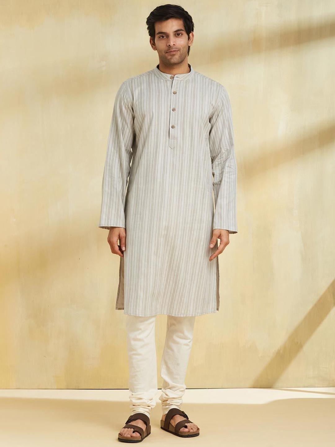 Fabindia Men Striped Flared Sleeves Gotta Patti Kurta
