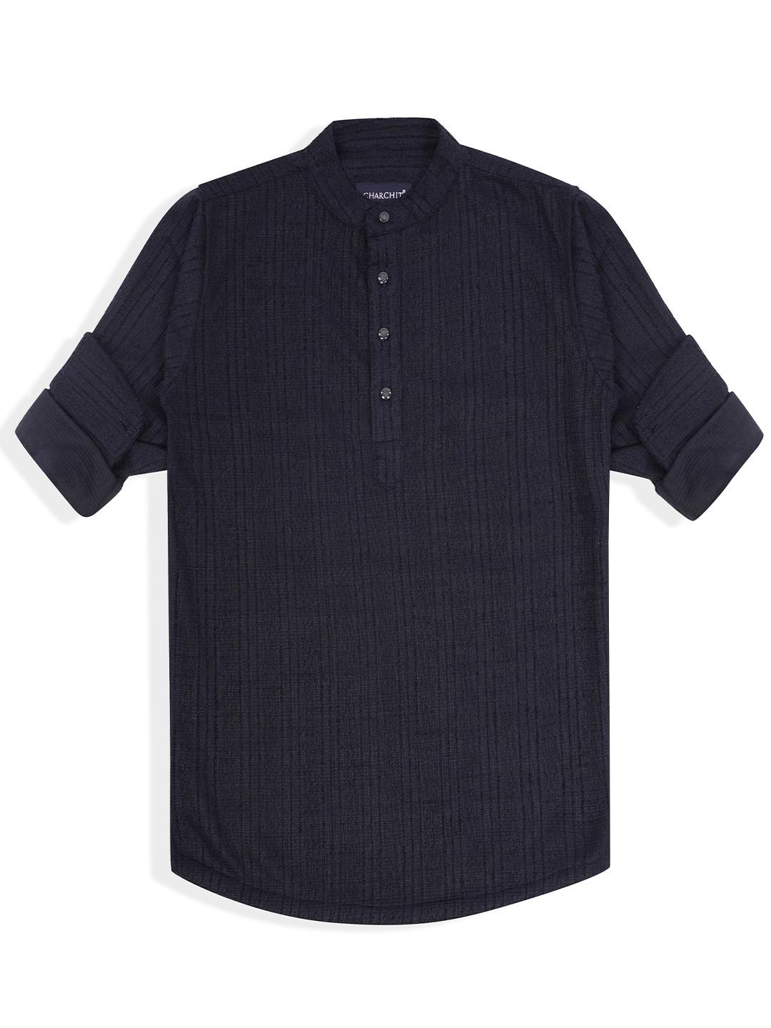 CHARCHIT Boys Comfort Fit Band Collar Textured Cotton Casual Shirt