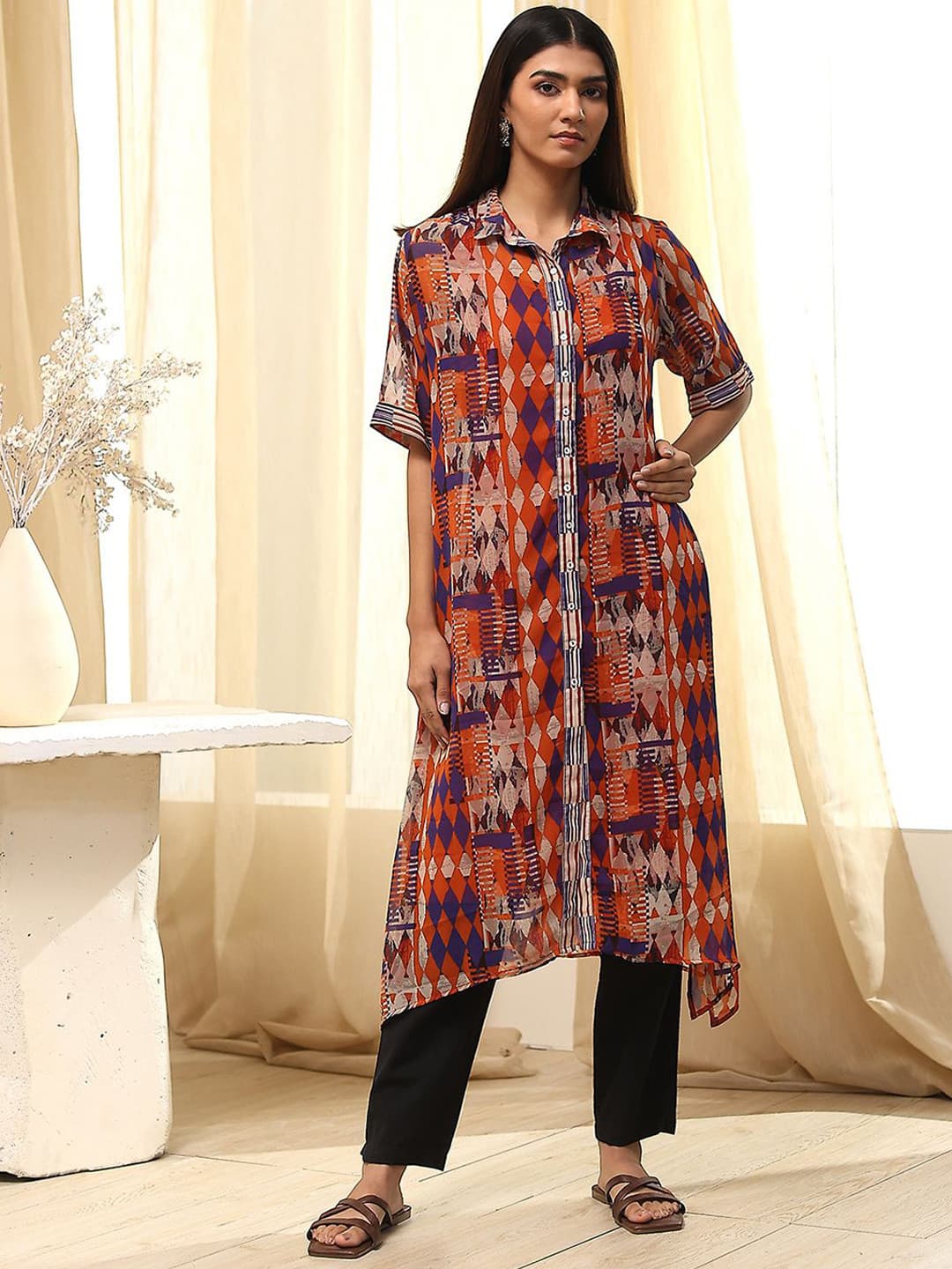 Biba Women Dyed Flared Sleeves Kurta