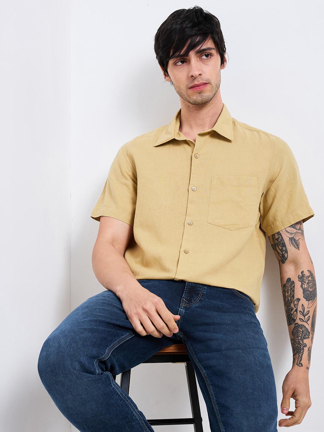 SPYKAR Men Spread Collar Solid Cotton Casual Slim FIt Shirt