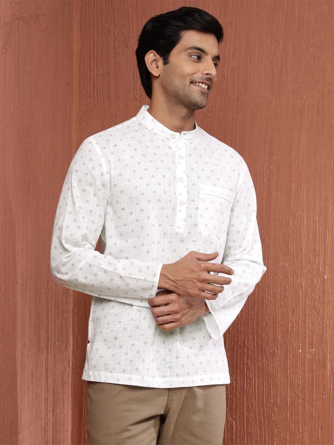 Fabindia Men Relaxed Fit Band Collar Floral Printed Cotton Casual Shirt