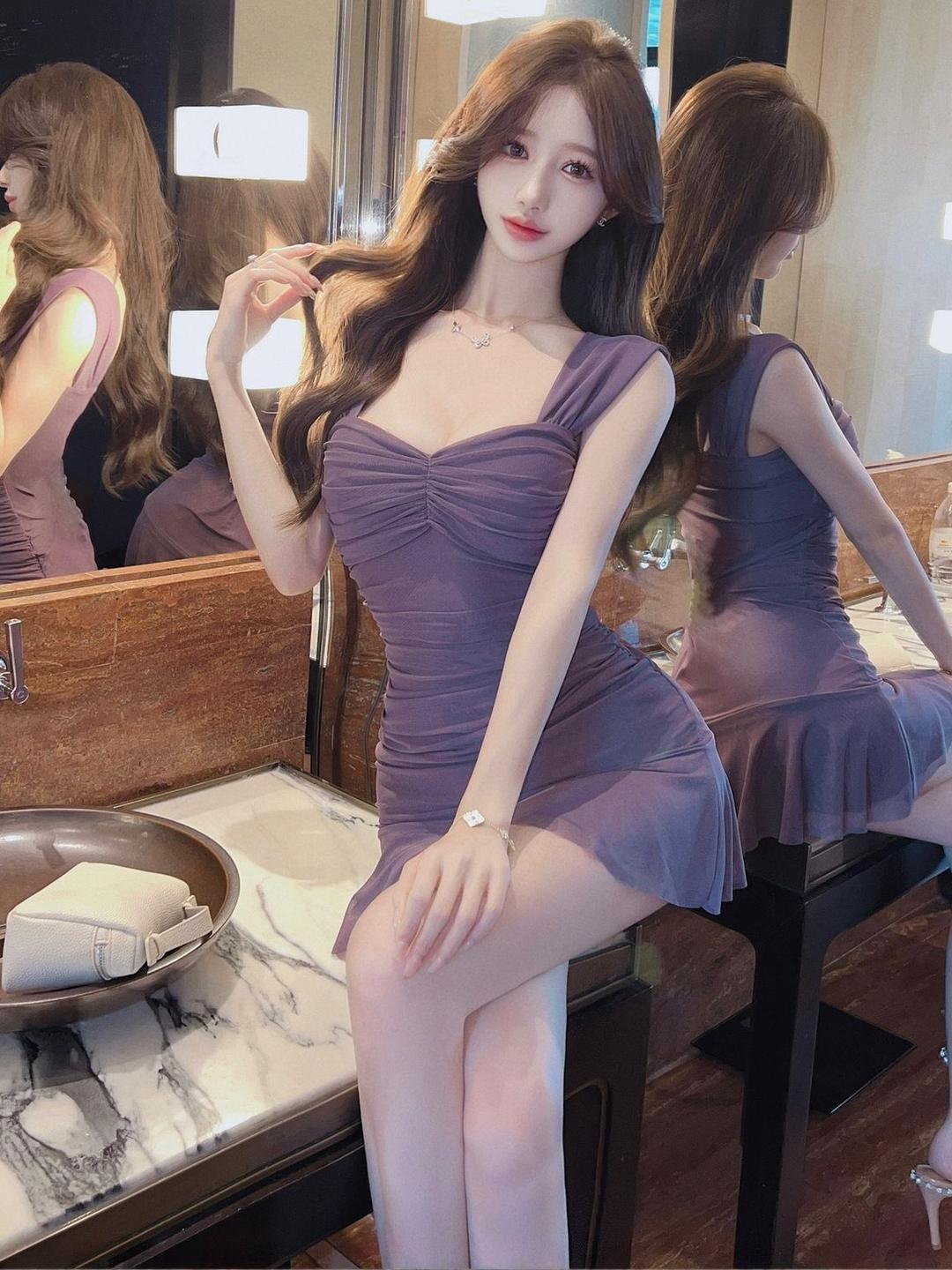 StyleCast Women Shoulder Straps Ruched Bodycon Mini Dress