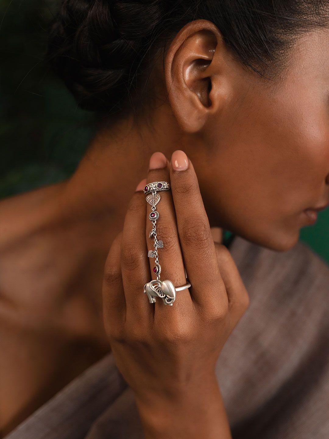 SHAYA Stone Studded Finger Silver Ring