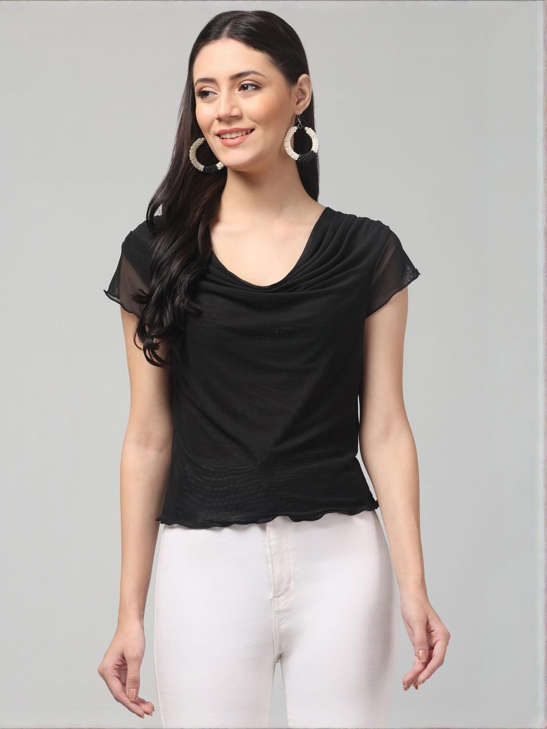 clobug Women Cowl Neck Net Top