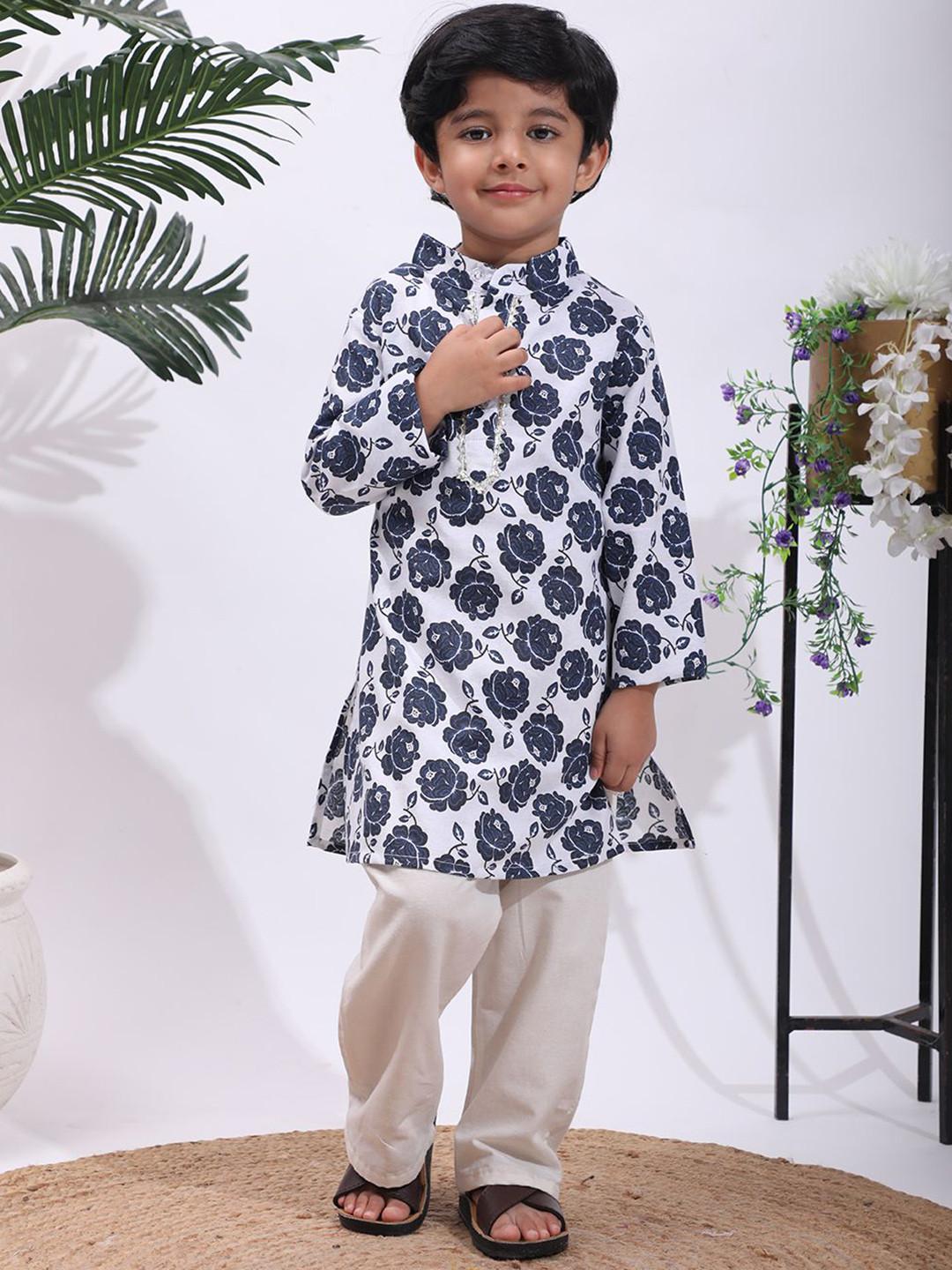Cutiekins Boys Floral Printed Regular Kurta with Pyjamas