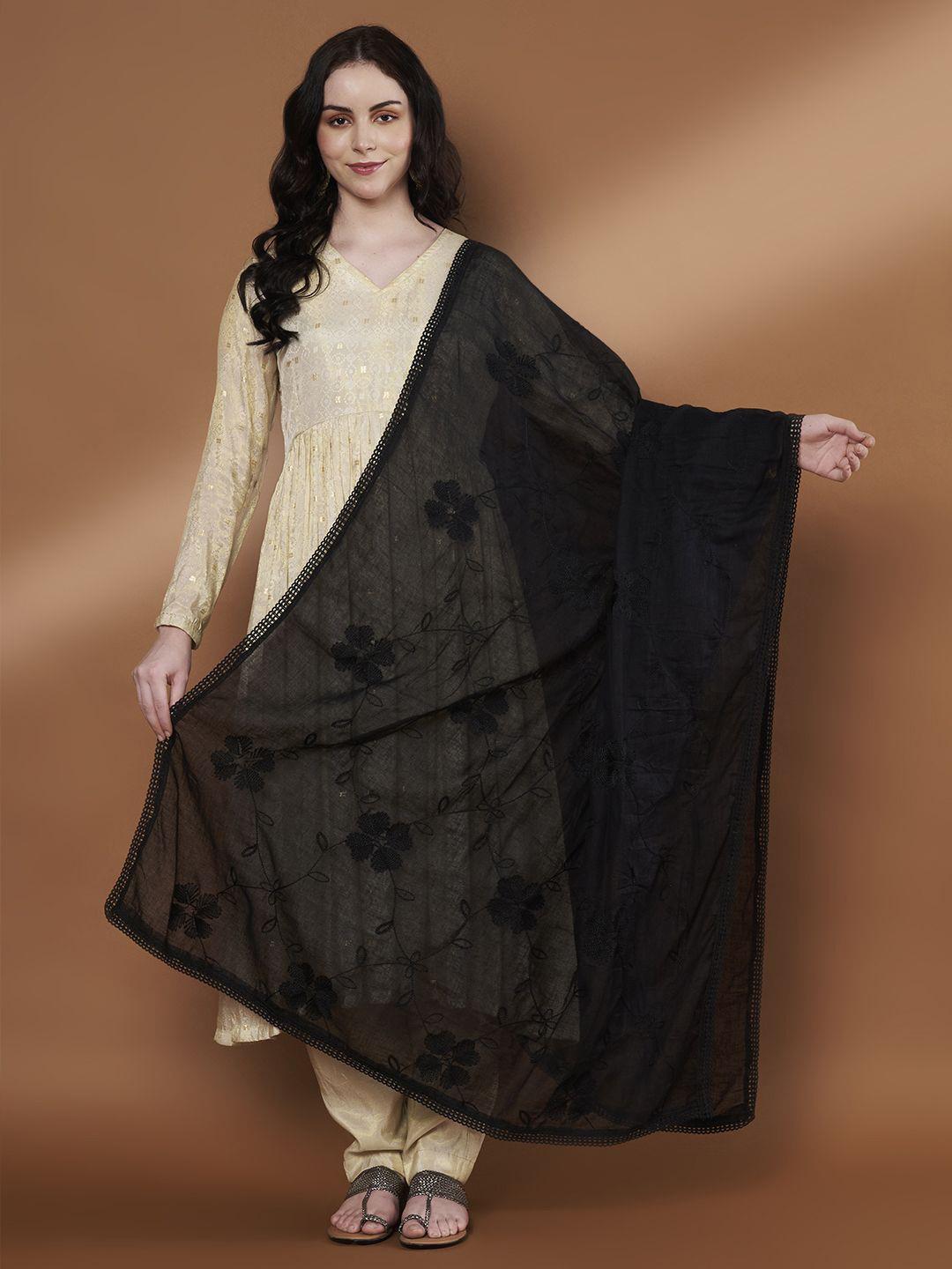 Zamour Floral Embroidered Thread Work Pure Cotton Dupatta