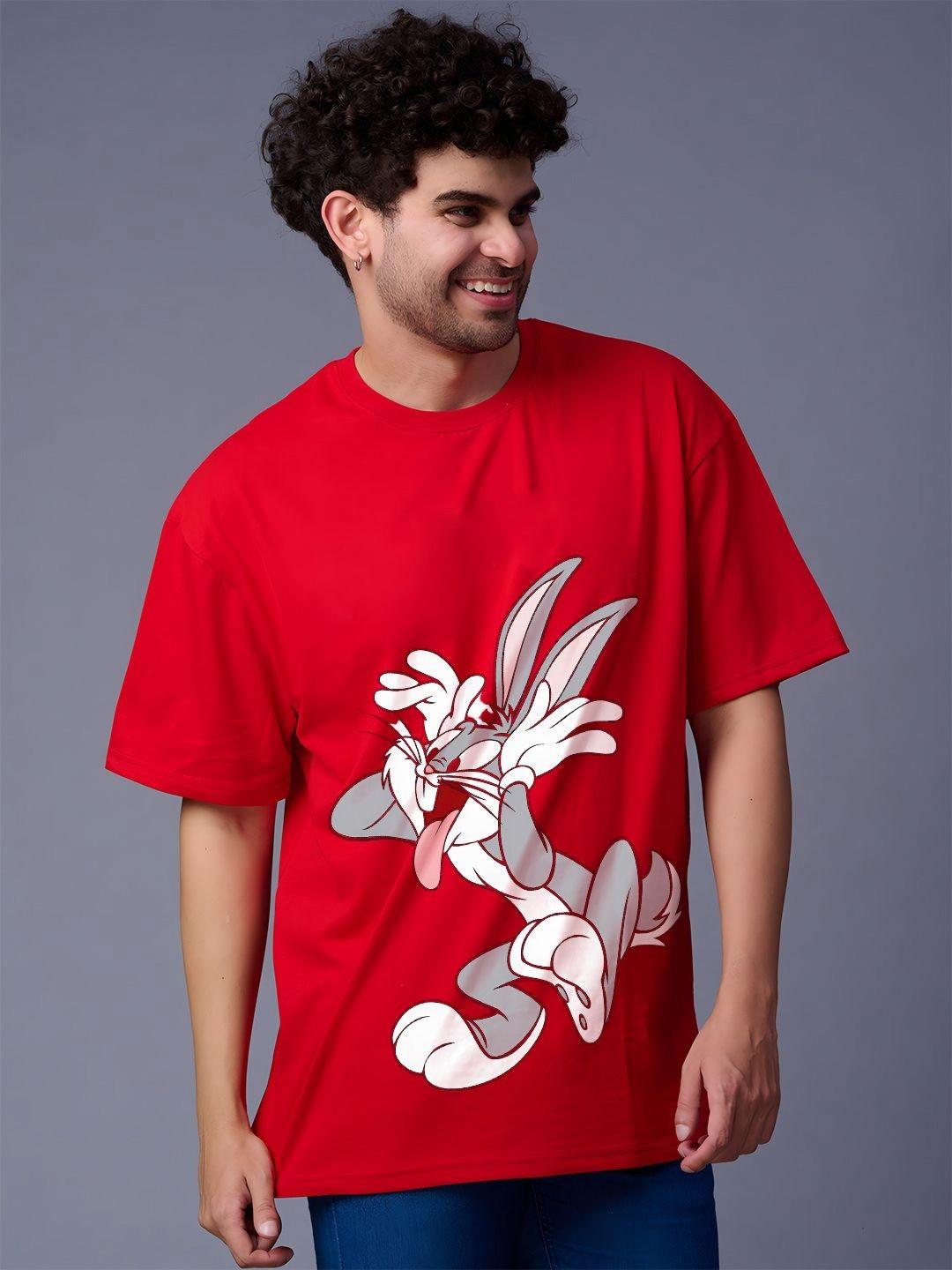 BDSQUARE Men Bugs Bunny Graphic Printed Round Neck Cotton Oversized T-shirt