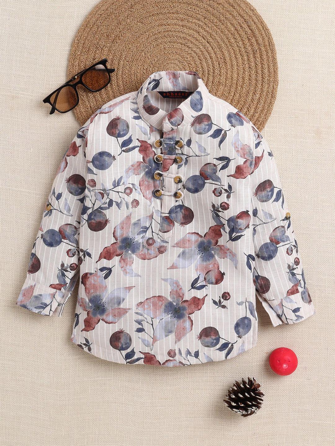 ahhaaaa Boys Floral Printed Bandhani Daily Cotton Straight Kurta