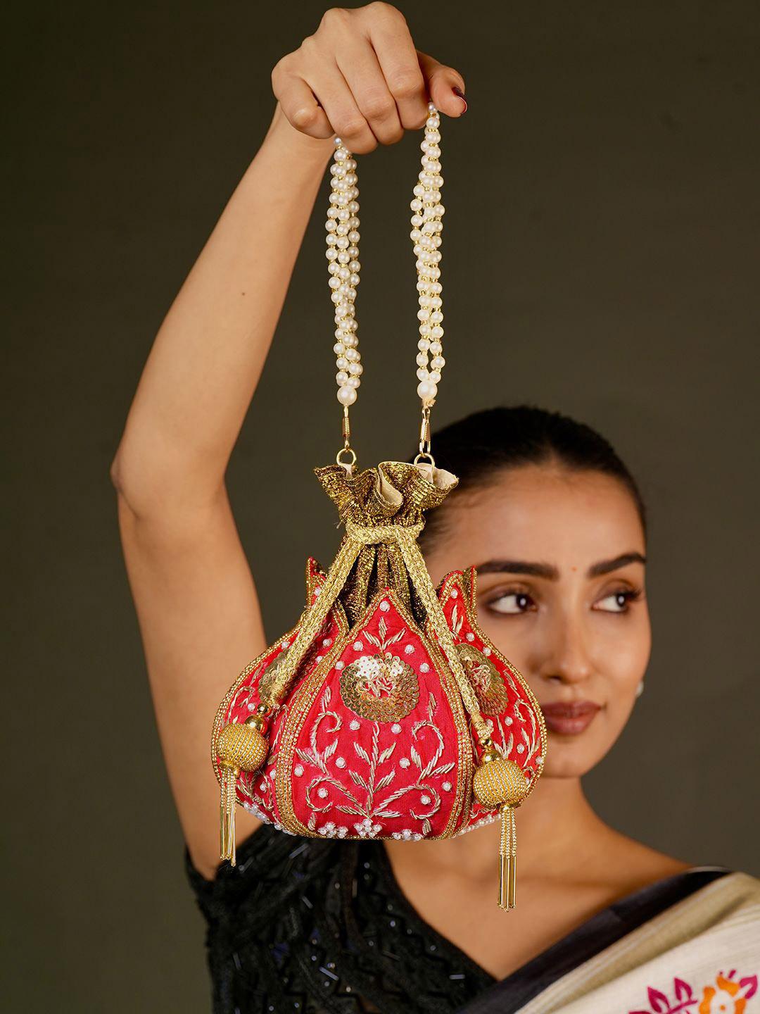 Anouk Embroidered Embellished Lotus Shaped Potli Bag