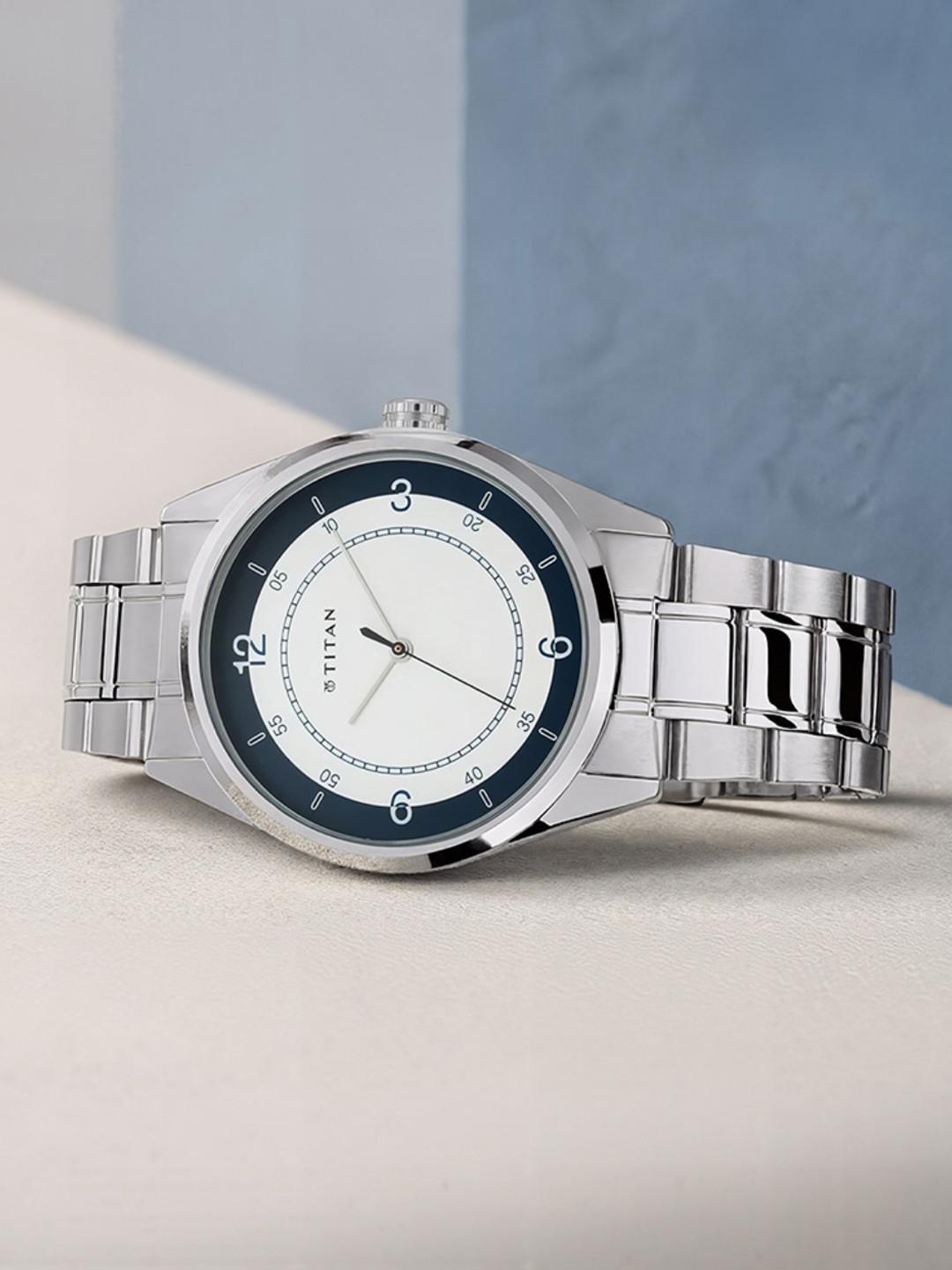 Titan Workwear Timeless Charm Quartz Analog Silver & Blue Dial Watch For Men - Nt1729sm04