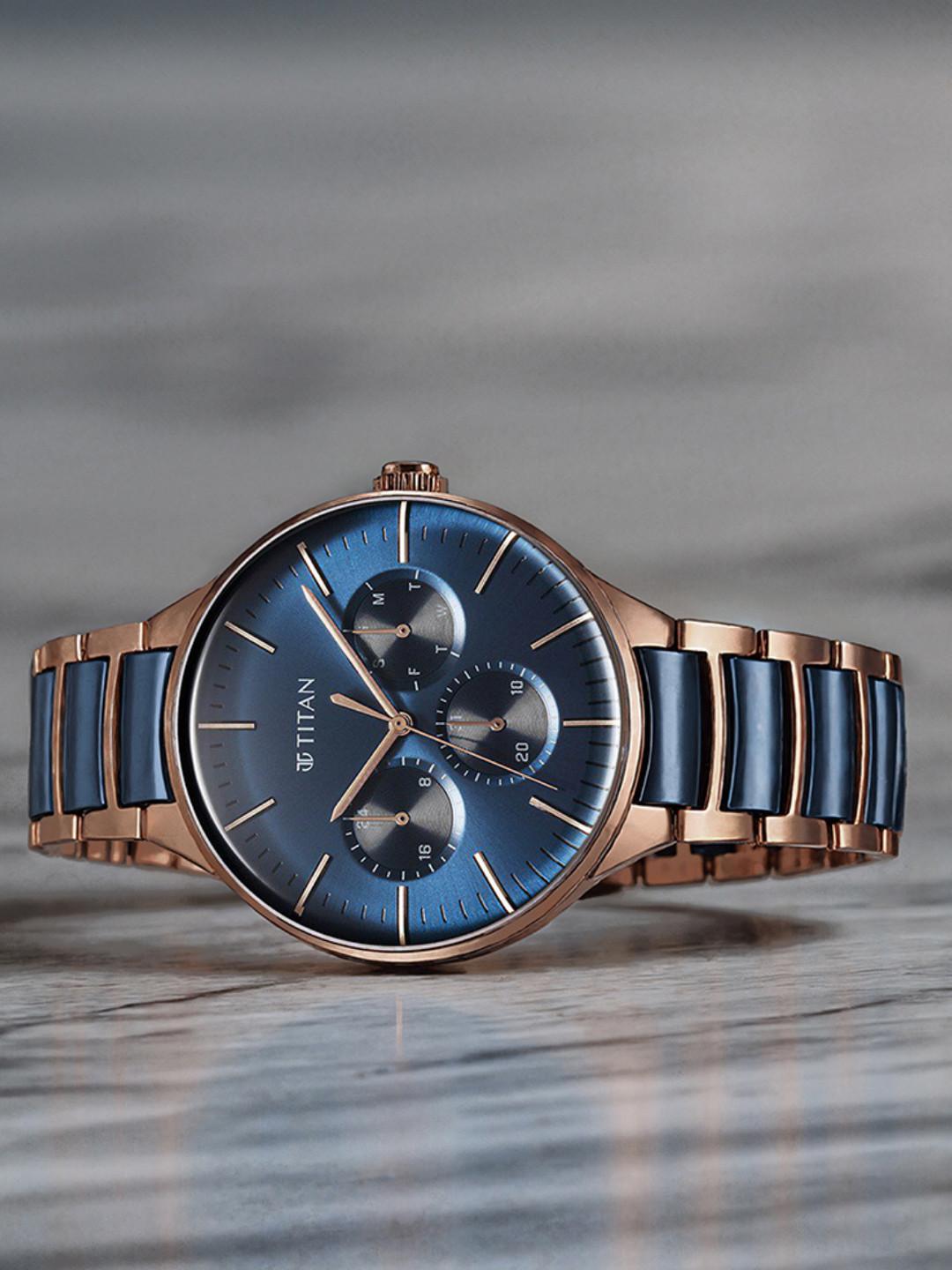 Titan Ceramic Fusion Multifunction Analog With Blue Dial Watch For Men - Nt90148kd04