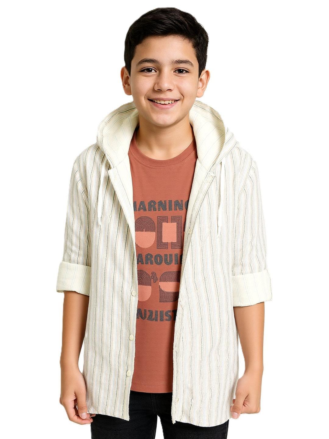 CAVIO Boys Full Sleeves Rust Striped Casual Shirt & T-Shirt