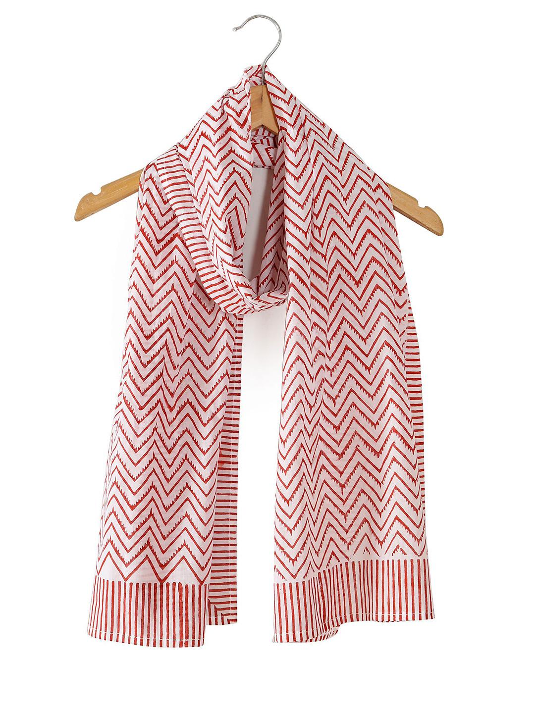 Ravaiyaa Women Hand Block Chevron Printed Cotton Scarf