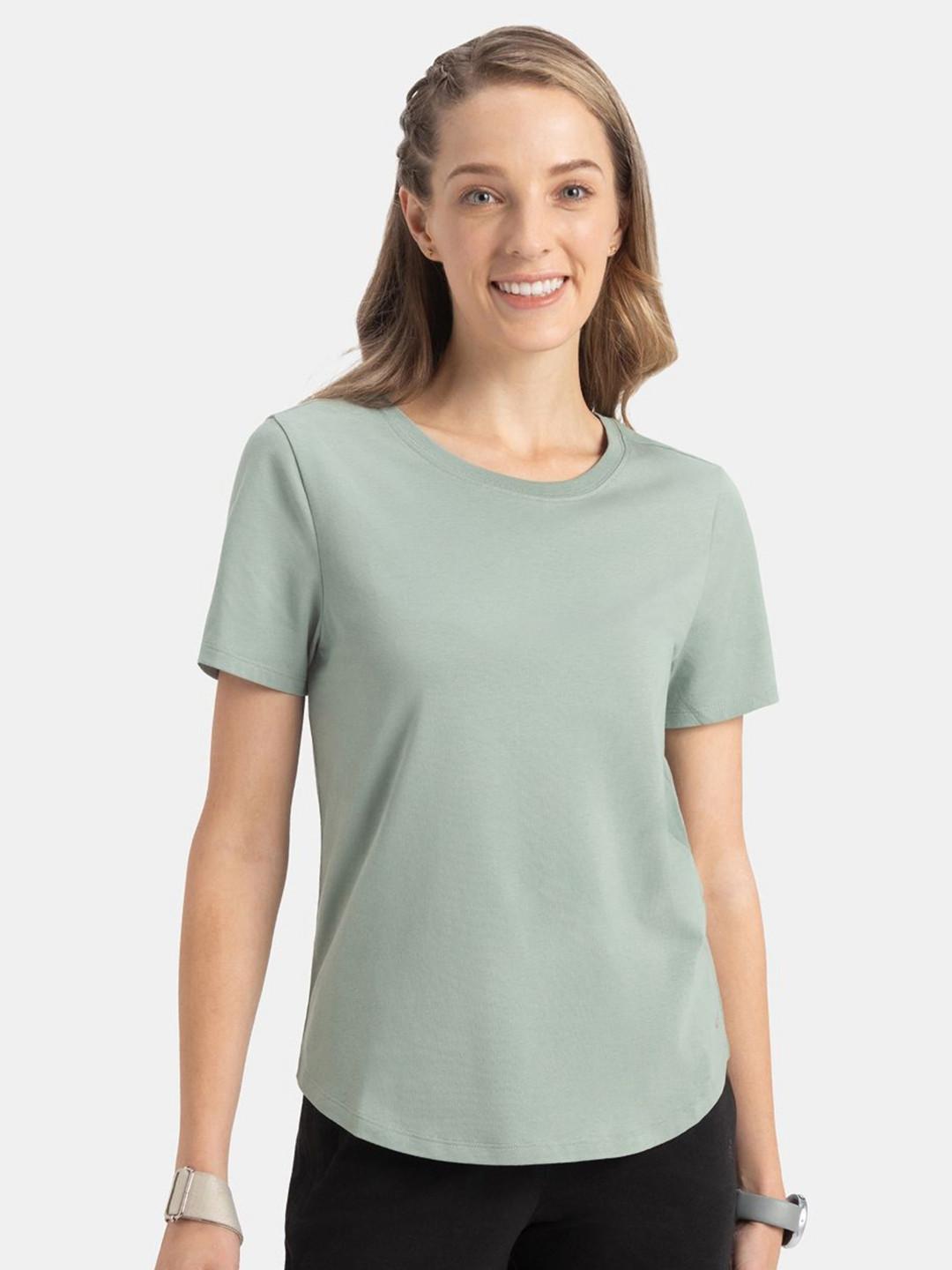 Jockey Super Combed Cotton Relaxed Fit Solid Curved Hem Styled Half Sleeve Tshirt - AW88