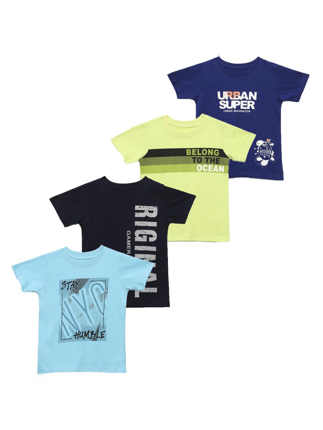 YK Boys Pack of 4 Typography Printed Round Neck Cotton T-shirts