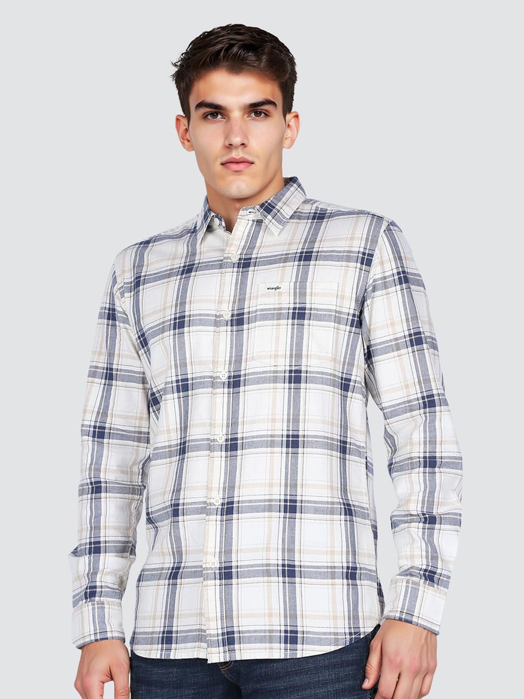 Wrangler Checked Spread Collar Pure Cotton Regular Fit Shirt