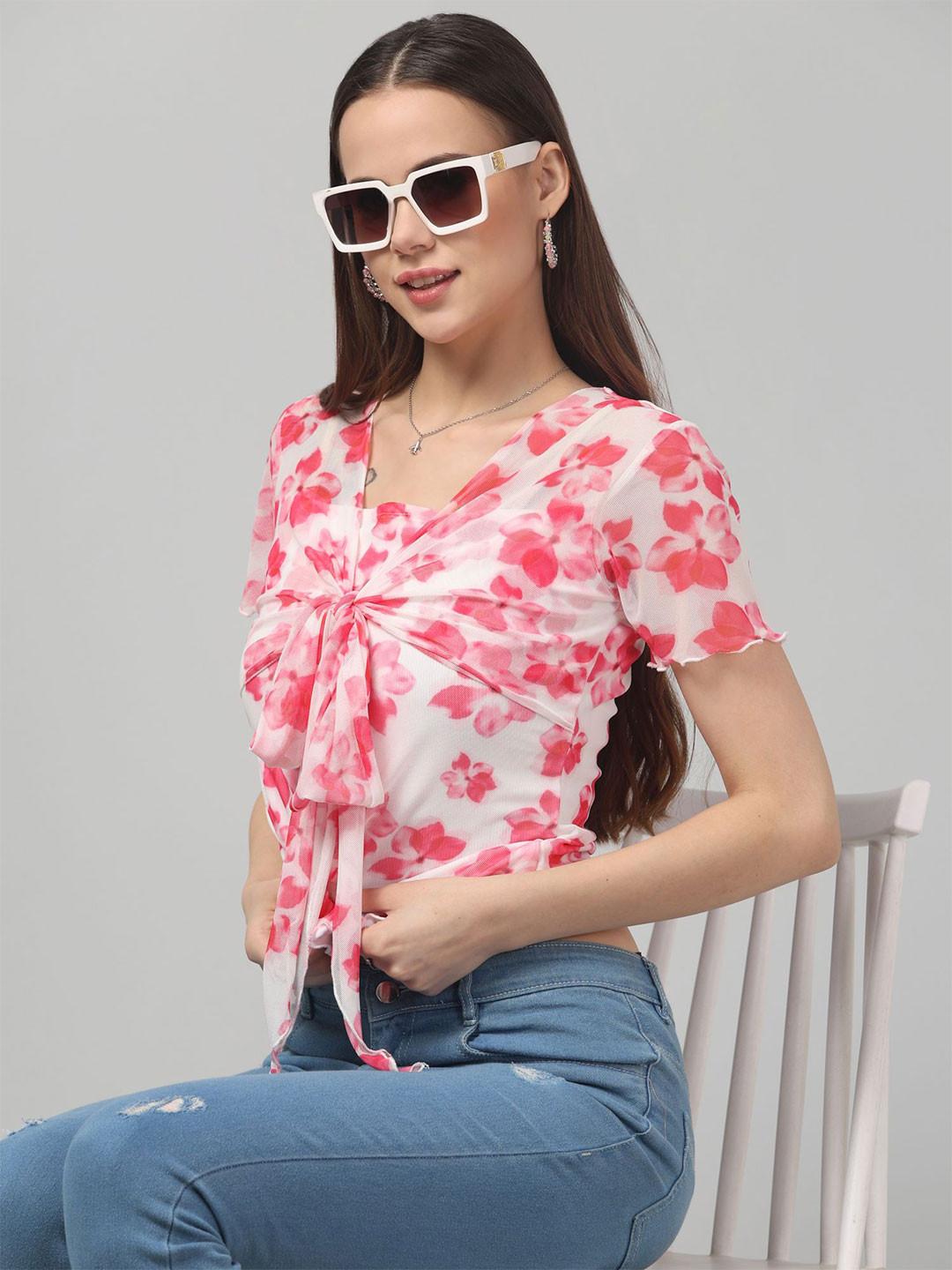 clobug Women Floral Print Tie-Ups Top