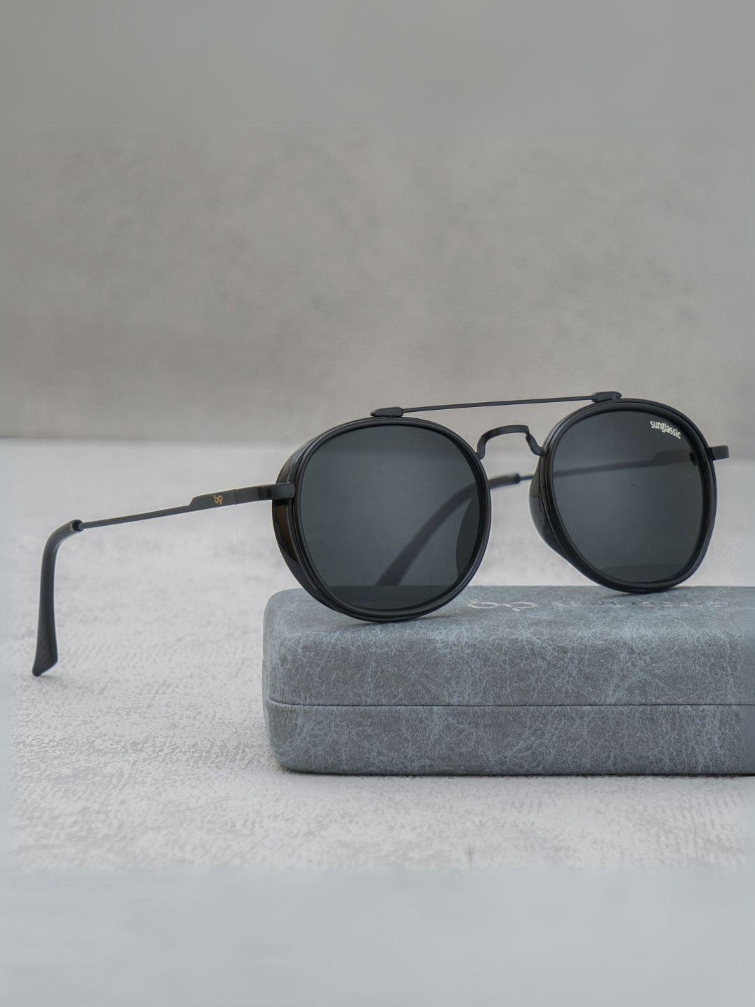 SUNGLASSIC Unisex Full Black Polarized SG4612 Metal Frame Round Sunglasses