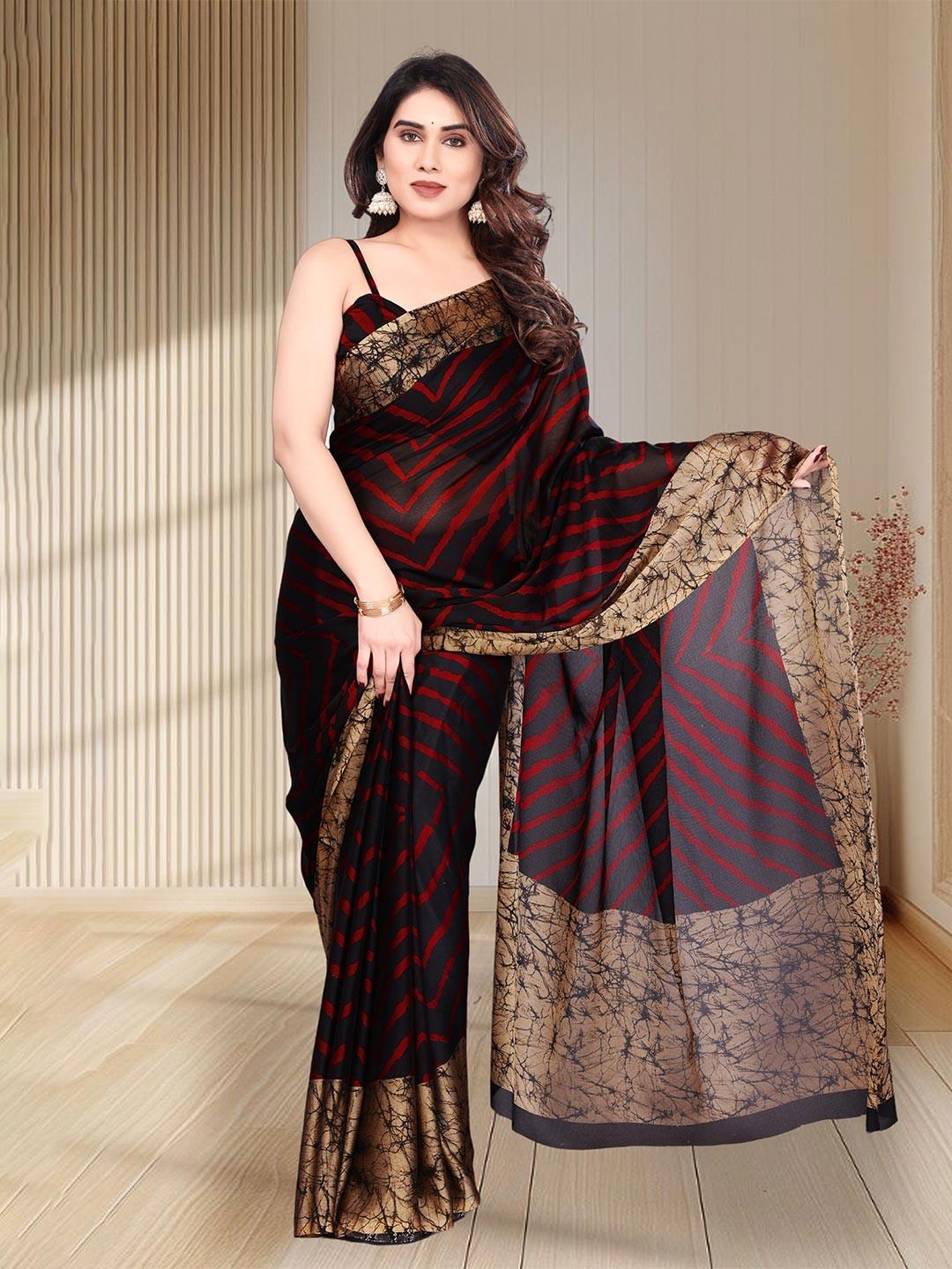 MAGNEITTA Striped Printed Pure Chiffon Saree