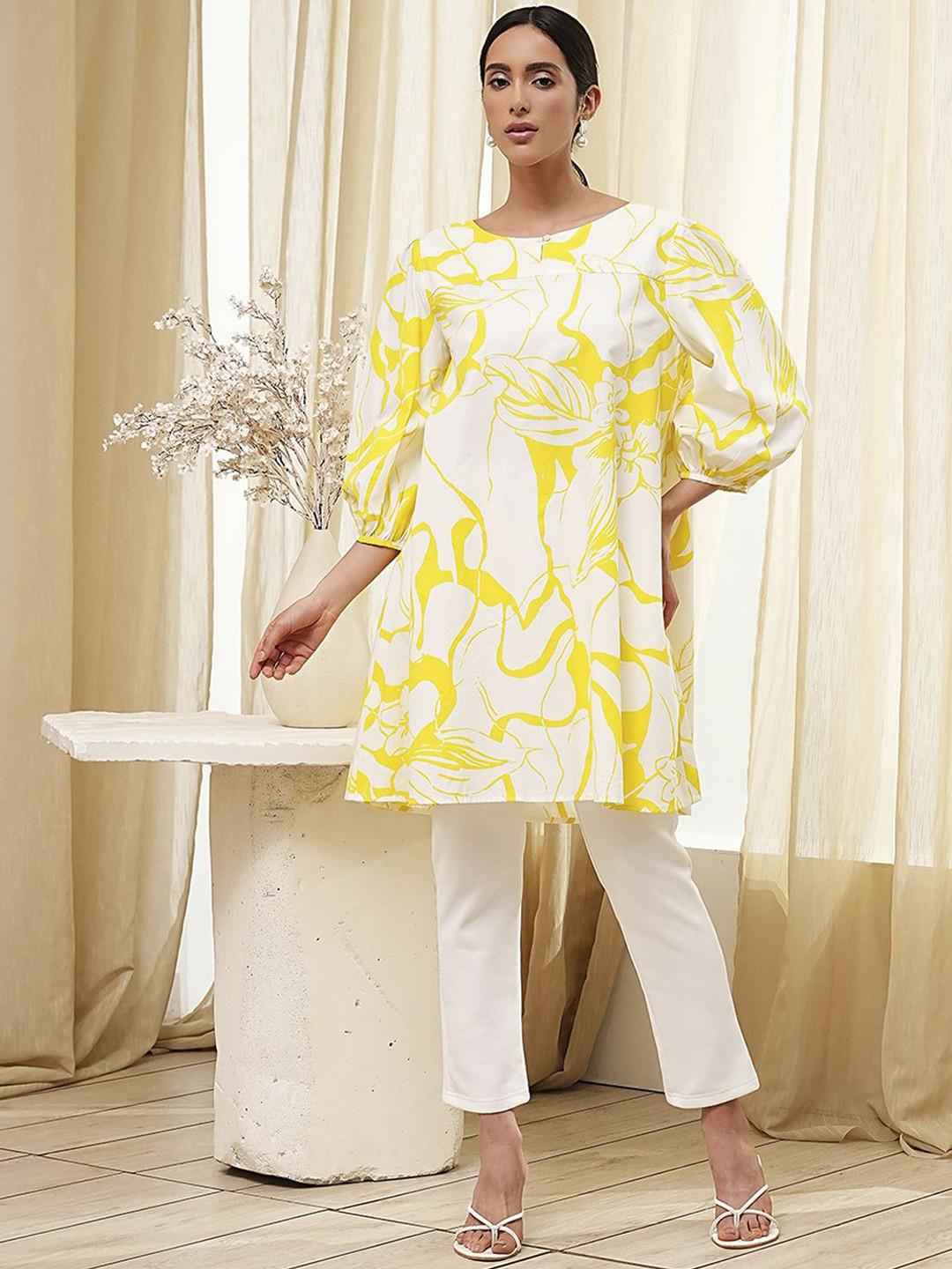 Biba Floral Printed Keyhole Neck Cotton A-Line Kurta
