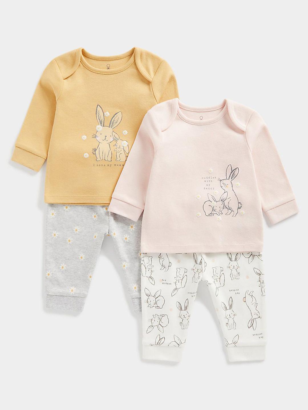 mothercare Kids Pack Of 2 Bunny Printed Long Sleeves T-shirt With Joggers