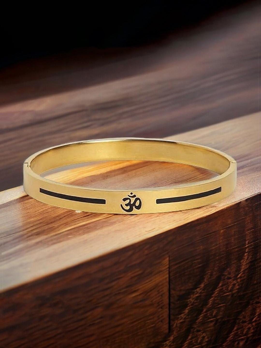 SZN Gold-Plated Stainless Steel OM Symbol Enamelled Kada Bracelet