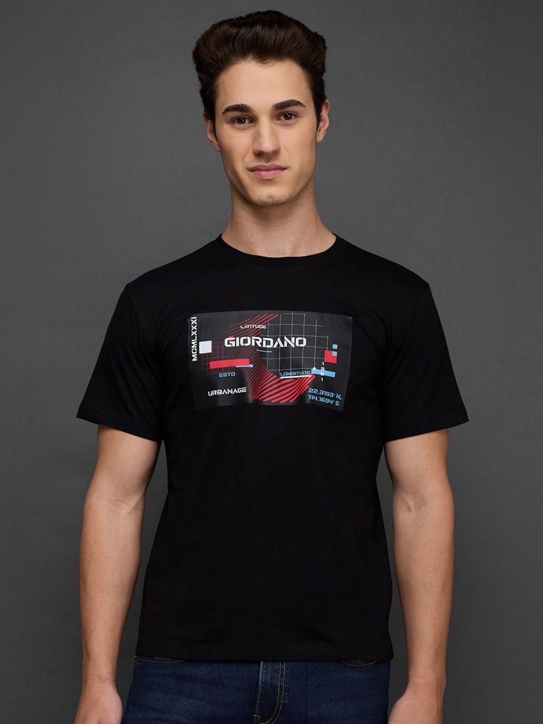 GIORDANO Men Graphic Printed Round Neck Cotton T-shirt