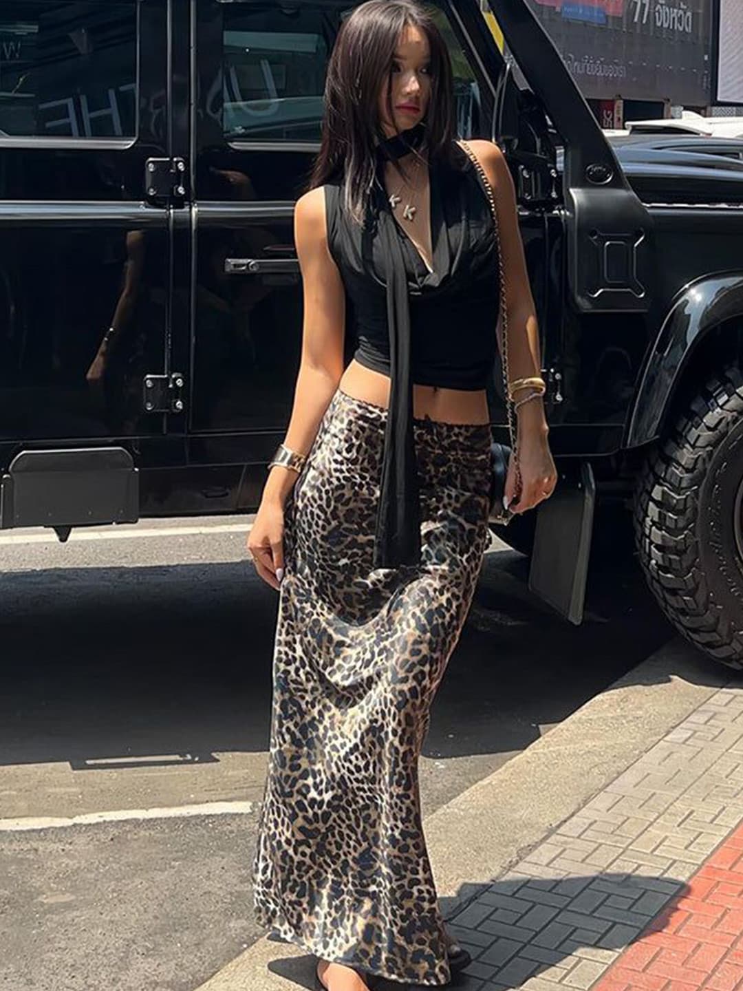 Outzidr Solid Scarf Neck Crop Top
