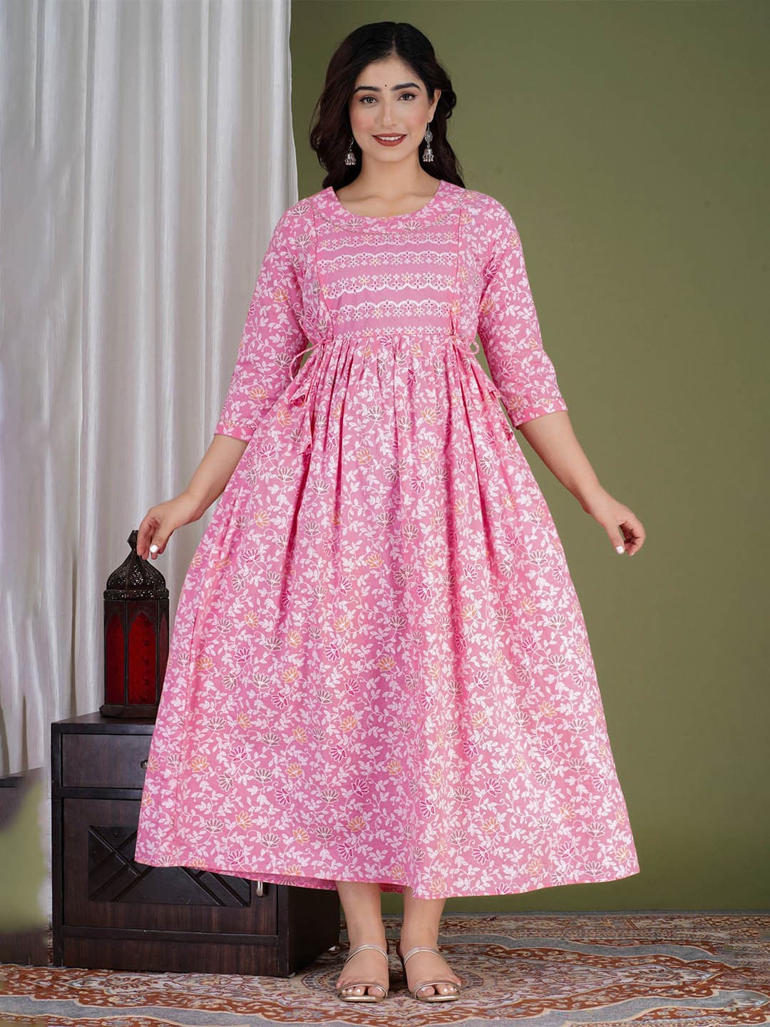Tulsiram Floral Printed Pure Cotton Maternity Ethnic Dress