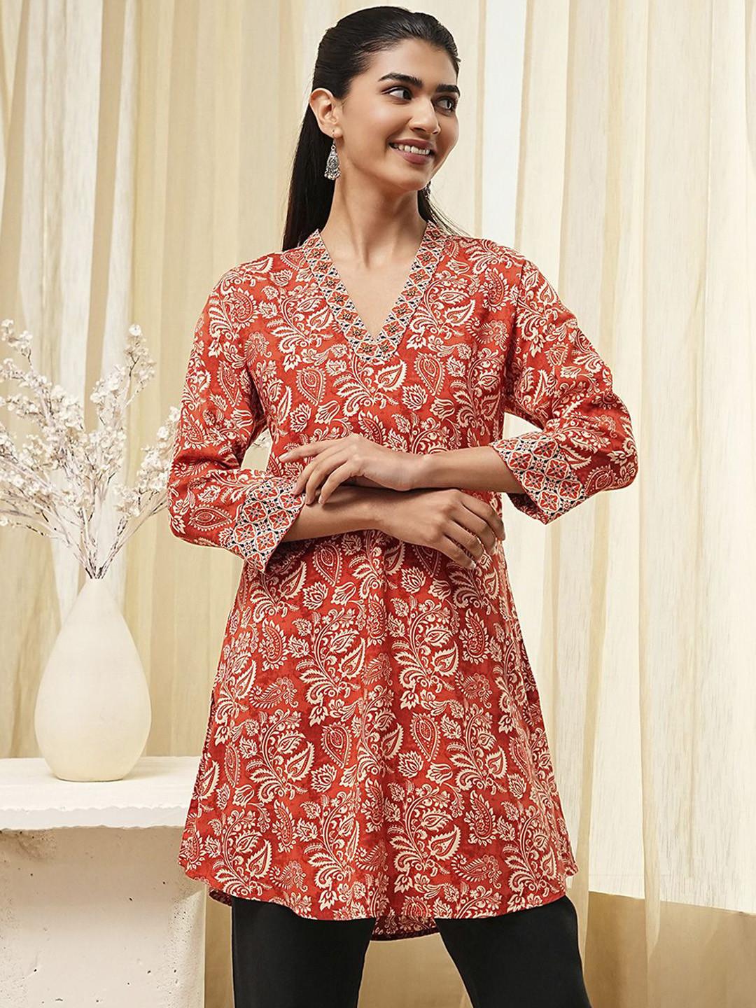 Biba Ethnic Motifs Printed Flared Sleeves Thread Work Anarkali Kurta