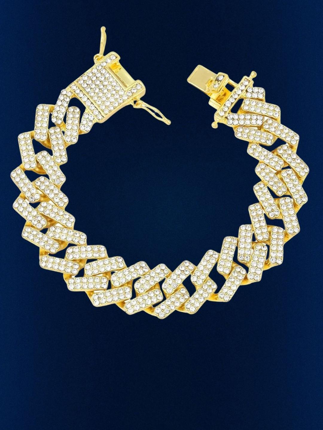 The Roadster Lifestyle Co. Men 18K Gold-Plated Cubic Zirconia Studded Link Bracelet