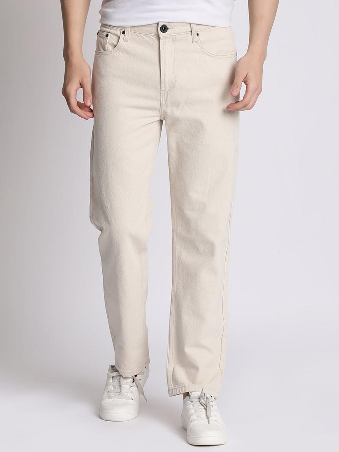 The Roadster Lifestyle Co Men Cotton Ecru Straight Fit Jeans