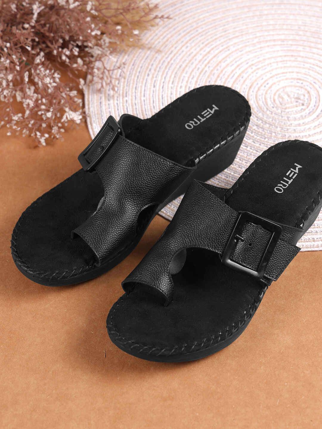 Metro Women Textured Platform Sandals with Buckles