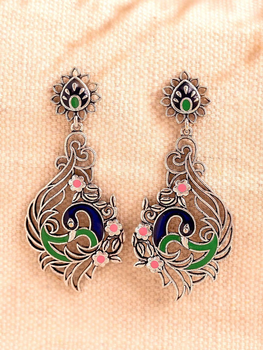 Madhubani Rang-E-Mayur Oxidised Enamel Earrings